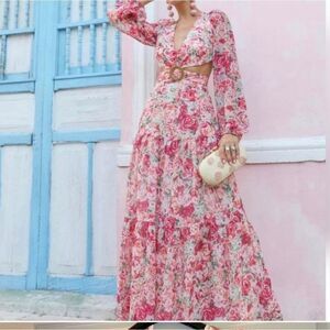 Gianni Bini Floral Maxi Dress - Pink and White